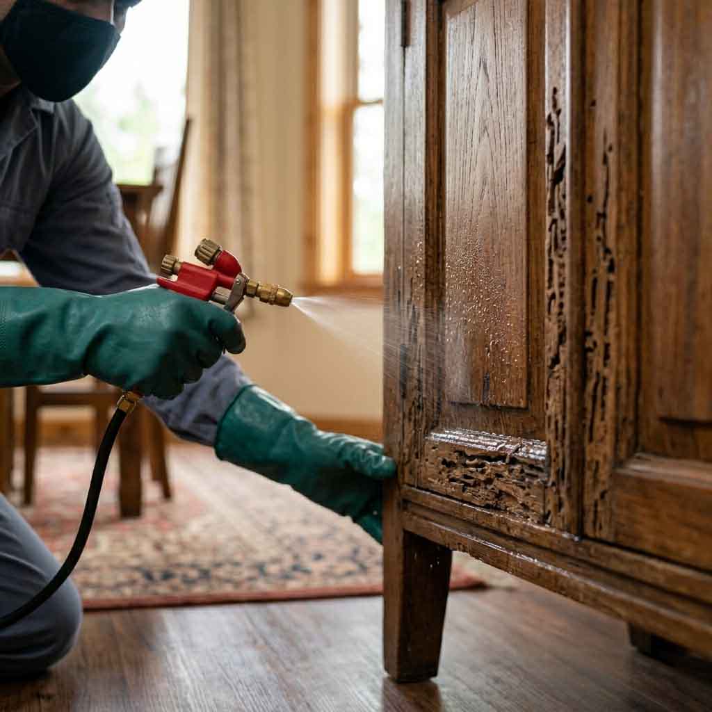 Fixflow pest control operator applying anti termite chemical spray treatment in Delhi NCR