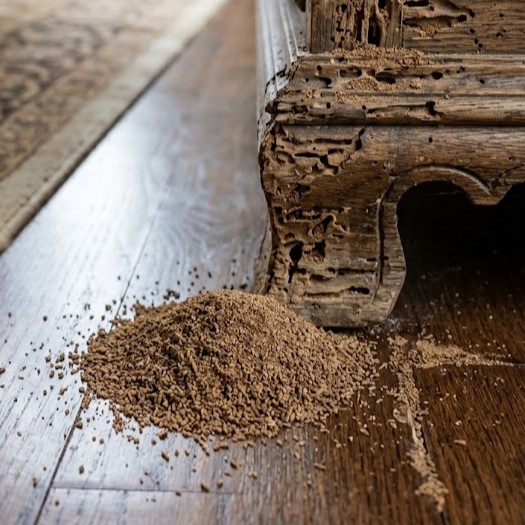 Fixflow inspecting termite wood powder and bore damage in Delhi NCR homes